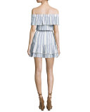 Elizabeth Striped Off-the-Shoulder Mini Dress, Blue/White
