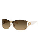 Rimless Logo-Temple Sunglasses, Gold/White