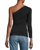 One-Shoulder Stretch Jersey Top, Black