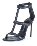 Zipper T-Strap 105mm Sandal, Black