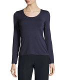 Scoop-Neck Long-Sleeve Tee, Indigo Blue
