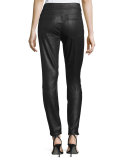Leather-Like Ponte Skinny Jeans, Black