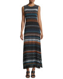 Sleeveless Tribal-Print Maxi Dress, Blue Universal 