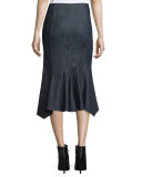 Flare-Hem Midi Skirt, Indigo