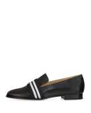 Amber Striped-Web Leather Loafer, Black