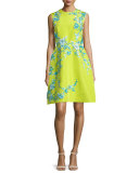 Sleeveless Embellished Faille Cocktail Dress, Chartreuse 