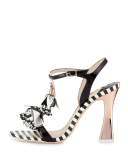 Layla Striped Tassel Sandal, Black/White
