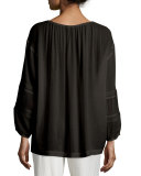 Split-Neck Blouse with Lace Inset, Black
