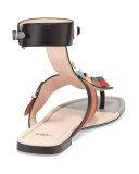 Multicolor Studded Ankle-Wrap Sandal, Black