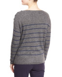 Striped Shepherd Bay Sweater, Gray Melange
