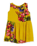 Silk Crepe Bead-Trim Dress, Yellow, Size 8-12