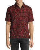 Brandon Ikat Short-Sleeve Sport Shirt, Black/Red