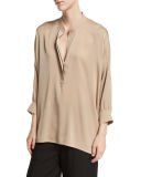 Shirred Drape Silk Pullover