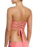 Kahana Shirred Lace-Up Swim Top, Hibiscus