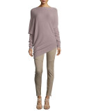 Asymmetric-Hem Cashmere Sweater, Dark Mauve