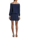Kay Off-the-Shoulder Silk Blouson Dress, Blue