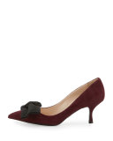 Suede Pointed-Toe 65mm Bow Pump, Granato/Black