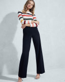 Wide-Leg Fly-Front Pants, Black