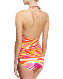 Lance One-Piece Swimsuit with Front Knot Detail, Pink/White/Yellow