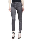 Stretch Satin Classic Slim Pants, Dark Gray