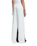 Pleated-Front Wide-Leg Combo Pants, Black