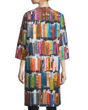 3/4-Sleeve Book-Print Duster Coat, Multi Colors