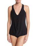Anna Cowl-Neck Tankini Swim Top, Black
