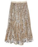 High-Waist Embellished Skirt, Silver