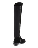 Sabrina Chain-Trim Suede Knee Boot, Black