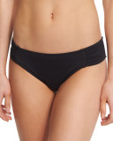 Island Goddess Shirred-Side Hipster Swim Bottom, Black