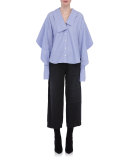 Sculptural-Sleeve Cotton Shirt, Light Blue