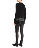 Marla Open-Front Fringe Cashmere Sweater, Noir