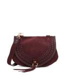 Collins Whipstitch Suede Shoulder Bag, Dark Plum