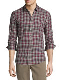 Zack Plaid Long-Sleeve Sport Shirt, Pomegranate Multi