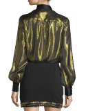 Mabel Metallic Scarf-Neck Top