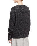 Fine Tweed Wool-Blend Pullover Sweater, Black
