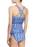 Cross-Back Printed Tankini Swim Top, Women's