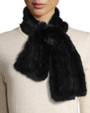 Mink Fur Pull-Thru Scarf w/ Rosette, Black