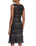 Sequin-Striped Tiered Cocktail Dress, Black