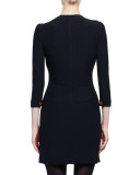 3/4-Sleeve Golden-Button Dress, Black