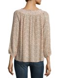 Ruffled-Collar Crepe Peasant Top, New Moon