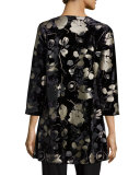 3/4-Sleeve Panne Velvet Tunic W/ Shimmer, Black