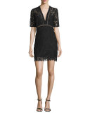 Sage Seamed Lace Mini Dress, Black