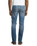 Slight-Distressed Medium Washed Slim Denim Jeans, Clean Ludlow
