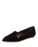 Winona Velvet Pointed-Toe Flat, Black