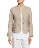 Linen Button-Front Jacket with Raw Edges 