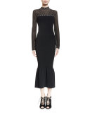 Ascher Swiss-Dot Flounce-Hem Dress, Black/Ecru
