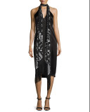 Eye-Print Silk Maxi Fringe Scarf, Black