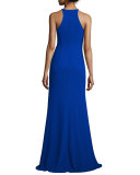 Sleeveless Laced Stretch Crepe Gown, Royal