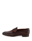 Lizard Leather Penny Loafer, Brown